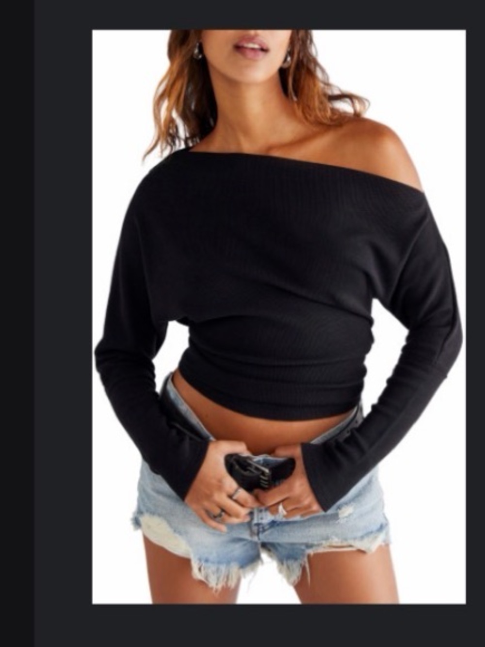 Free People wide neck Black Women’s Long Sleeve Top - Picture 6 of 6
